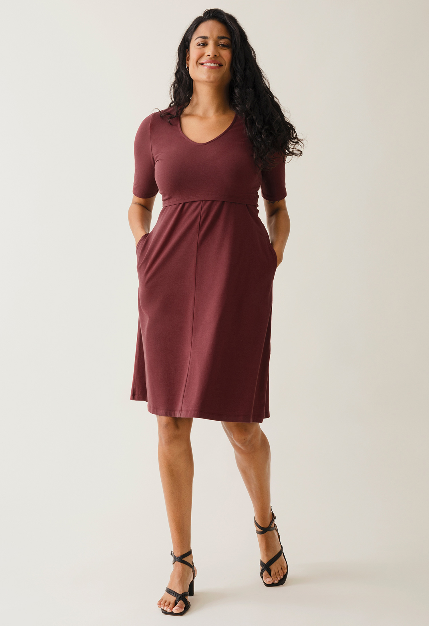 A shaped nursing dress short sleeve - Dark Red
